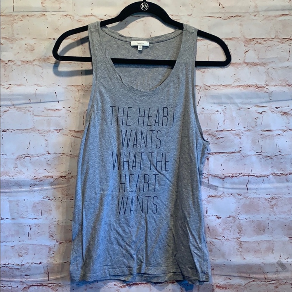 Talula racer back tank sz S grey 100% cotton words